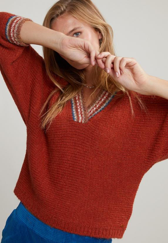 River Woods Oranje Trui Gestreepte V-hals