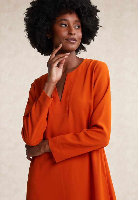 River Woods Oranje V-hals Jurk Lange Mouwen