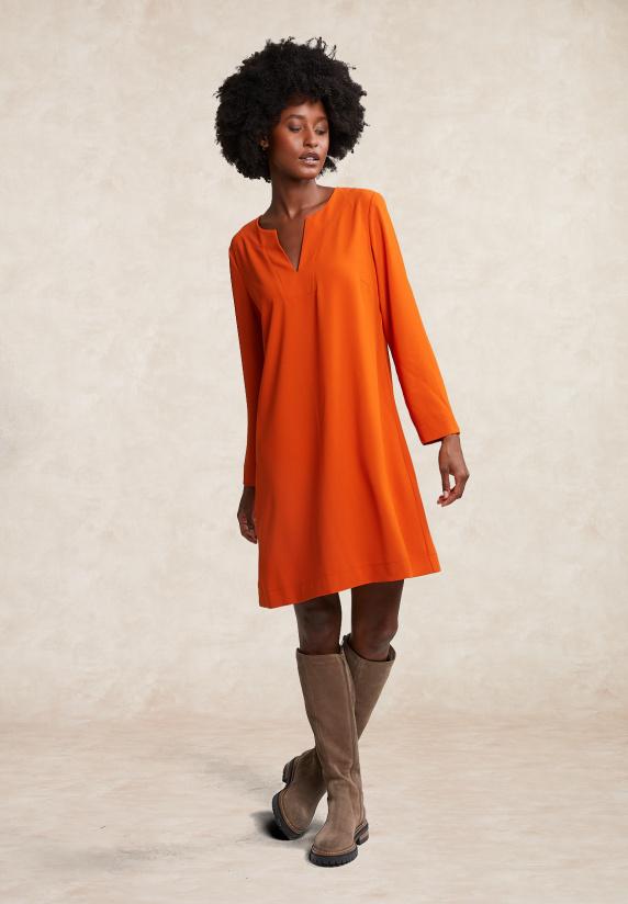 River Woods Oranje V-hals Jurk Lange Mouwen