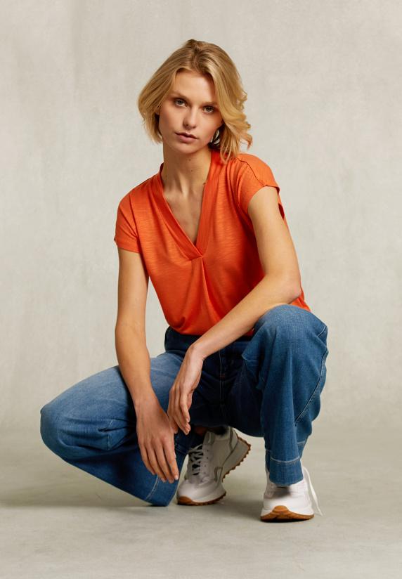 River Woods Oranje V-hals T-shirt Korte Mouwen