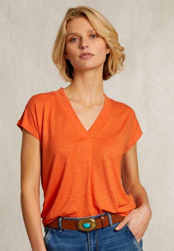 river woods Oranje V-hals T-shirt korte mouwen