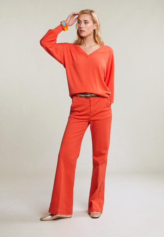 River Woods Oranje V-hals Trui Lange Mouwen