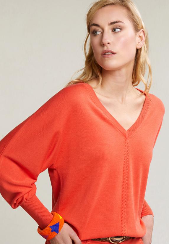 River Woods Oranje V-hals Trui Lange Mouwen