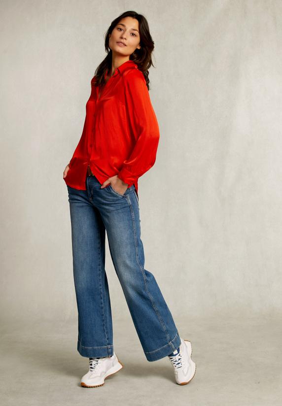 River Woods Oranje Viscose Blouse Met Knopen