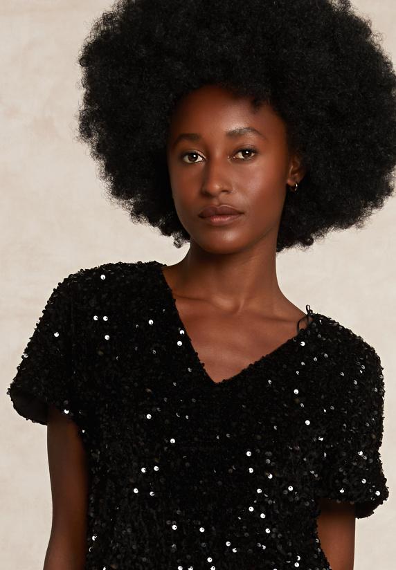 River Woods Pailletten Blouse Korte Mouwen Zwart