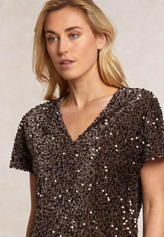 River Woods Pailletten V-hals Jurk Bruin