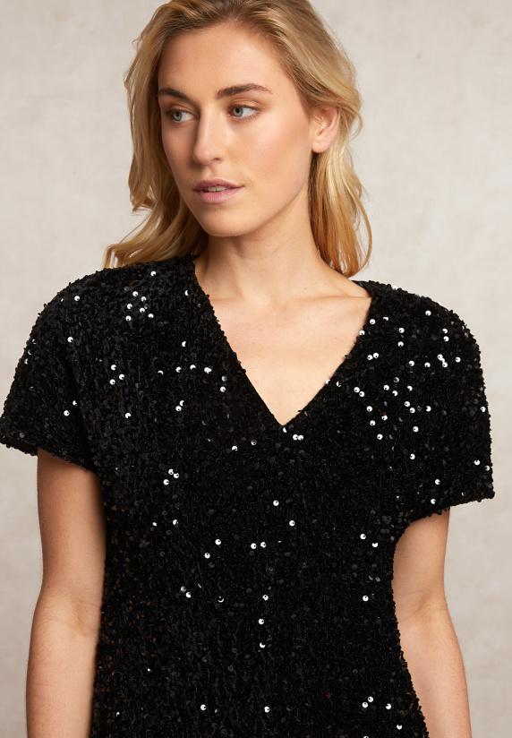 River Woods Pailletten V-hals Jurk Zwart