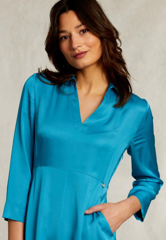 River Woods Petrol V-hals Jurk 3/4 Mouwen