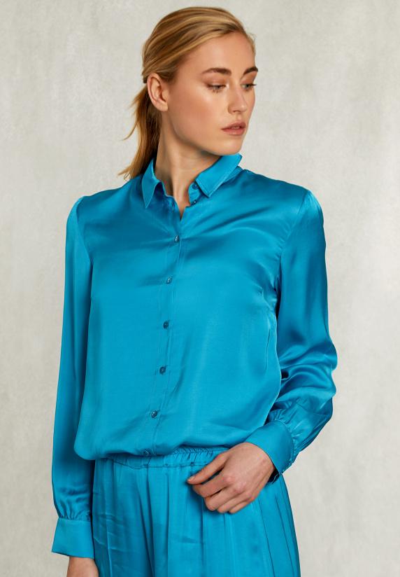 River Woods Petrol Viscose Blouse Met Knopen