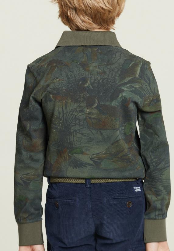 River Woods Polo In Bloemenprint Lange Mouwen Kaki