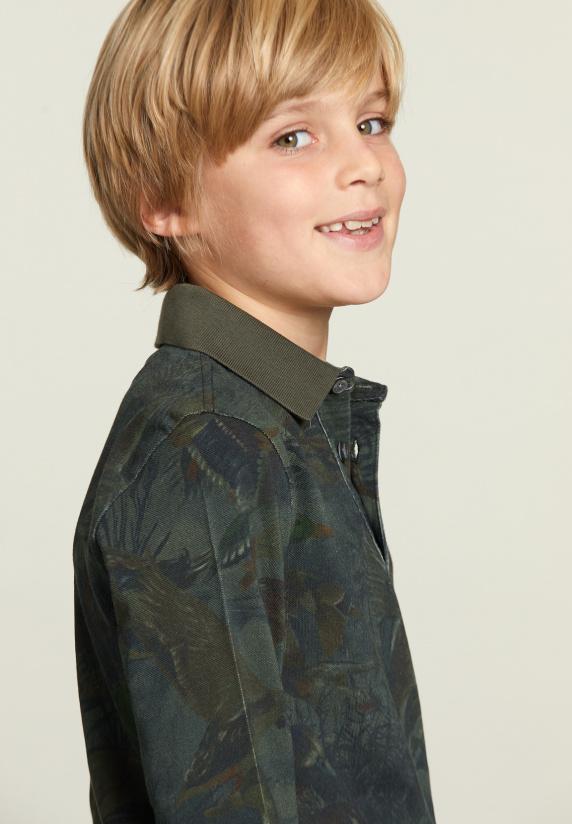 River Woods Polo In Bloemenprint Lange Mouwen Kaki