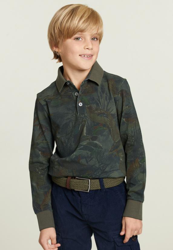 river woods Polo in bloemenprint lange mouwen kaki