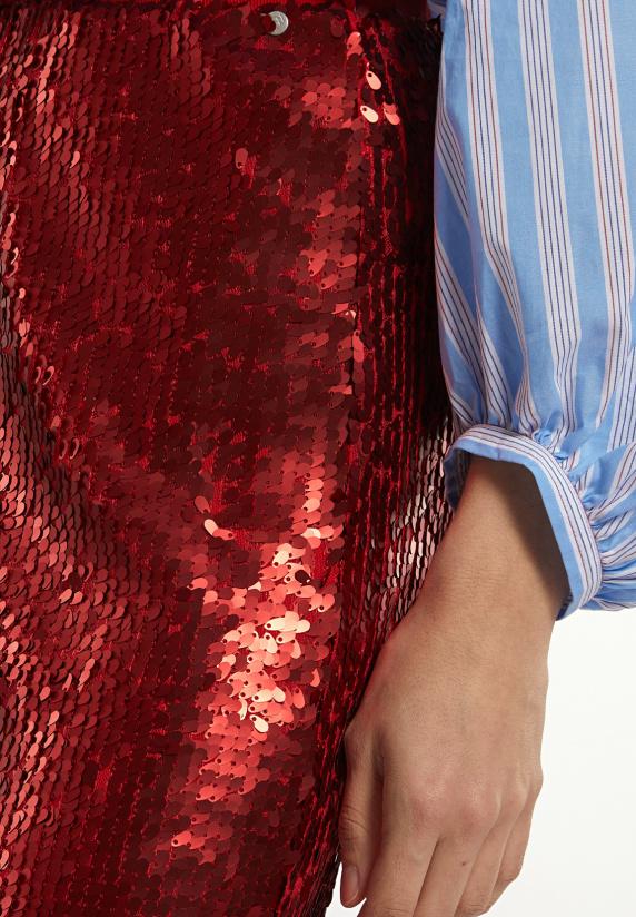 River Woods Rechte Midirok Met Pailletten Rood