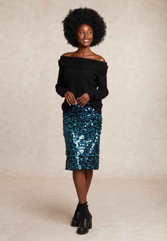 river woods Rechte pailletten midirok groen