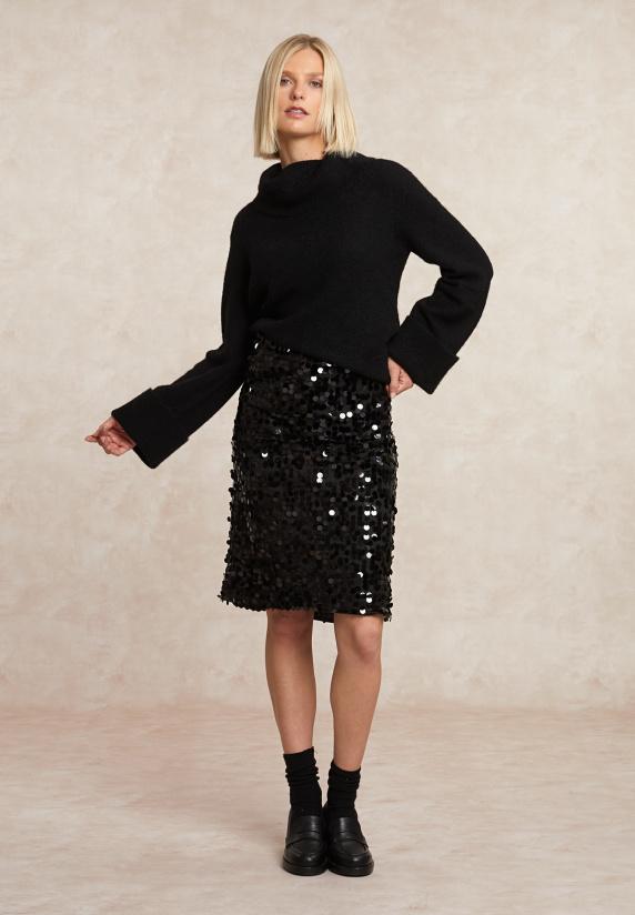 river woods Rechte pailletten midirok zwart