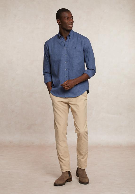 River Woods Regular Fit Effen Flanellen Hemd Blauw