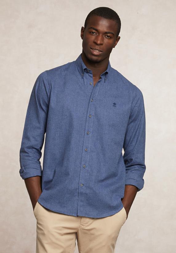 river woods Regular fit effen flanellen hemd blauw