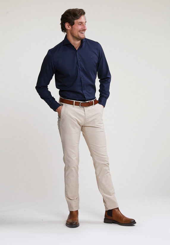 River Woods Regular Fit Effen Katoenen Hemd Blauw