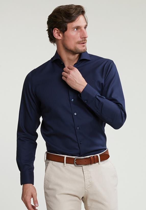 river woods Regular fit effen katoenen hemd blauw