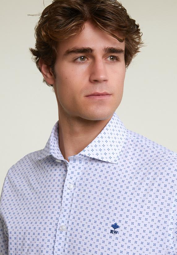 River Woods Regular Fit Fantasiehemd Blauw/wit