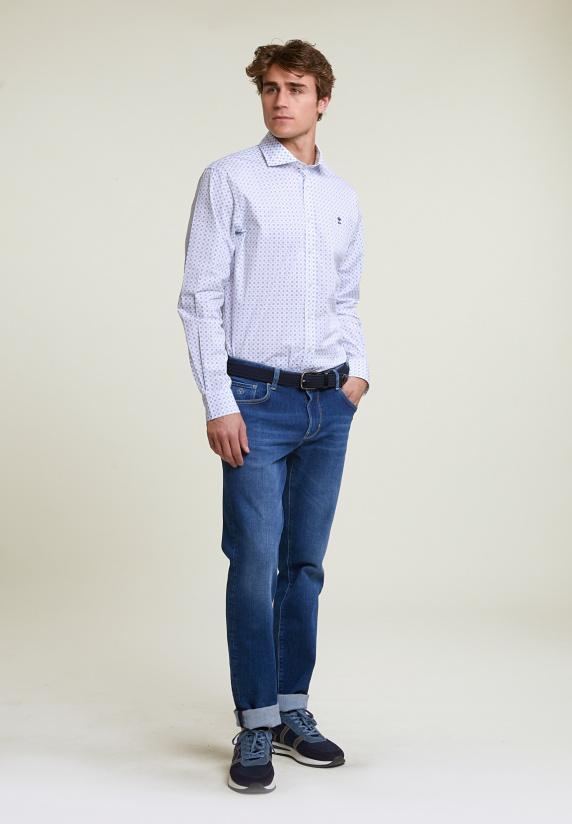 River Woods Regular Fit Fantasiehemd Blauw/wit