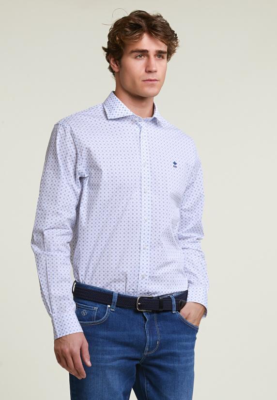 river woods Regular fit fantasiehemd blauw/wit