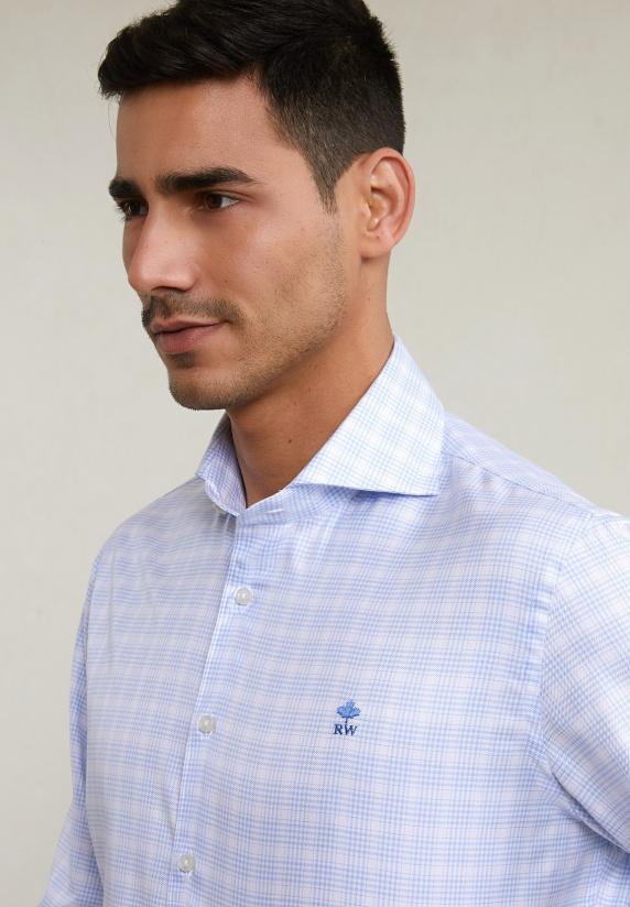 River Woods Regular Fit Geruit Hemd Blauw/wit