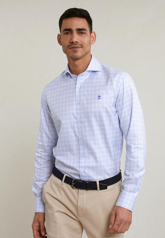 river woods Regular fit geruit hemd blauw/wit