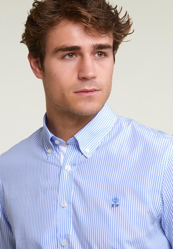River Woods Regular Fit Gestreept Hemd Blauw/wit