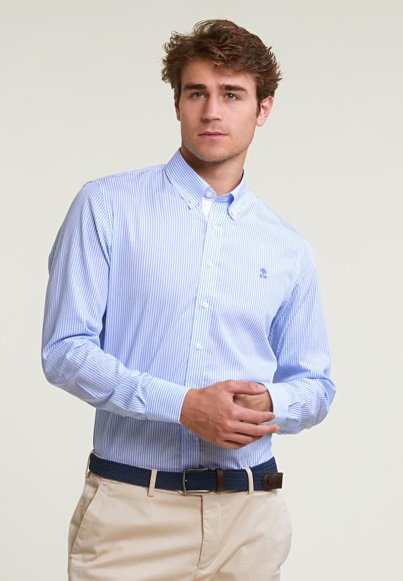 River Woods Regular Fit Gestreept Hemd Blauw/wit