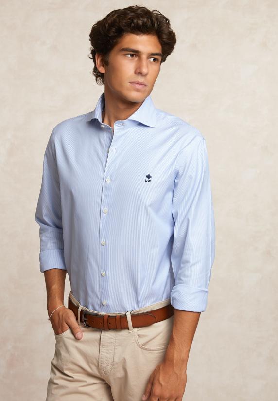 River Woods Regular Fit Gestreept Hemd Blauw/wit