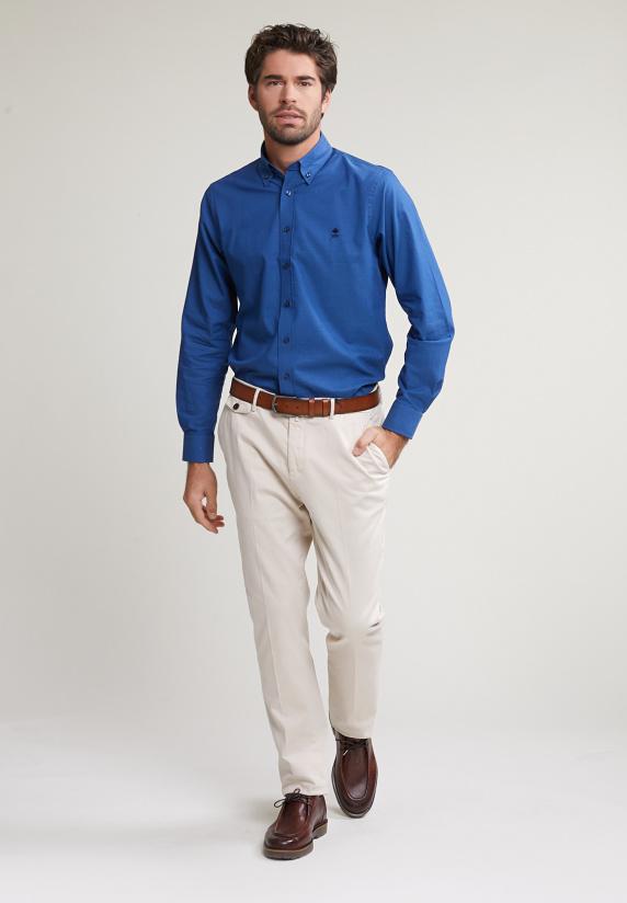 River Woods Regular Fit Katoenen Effen Hemd Blauw