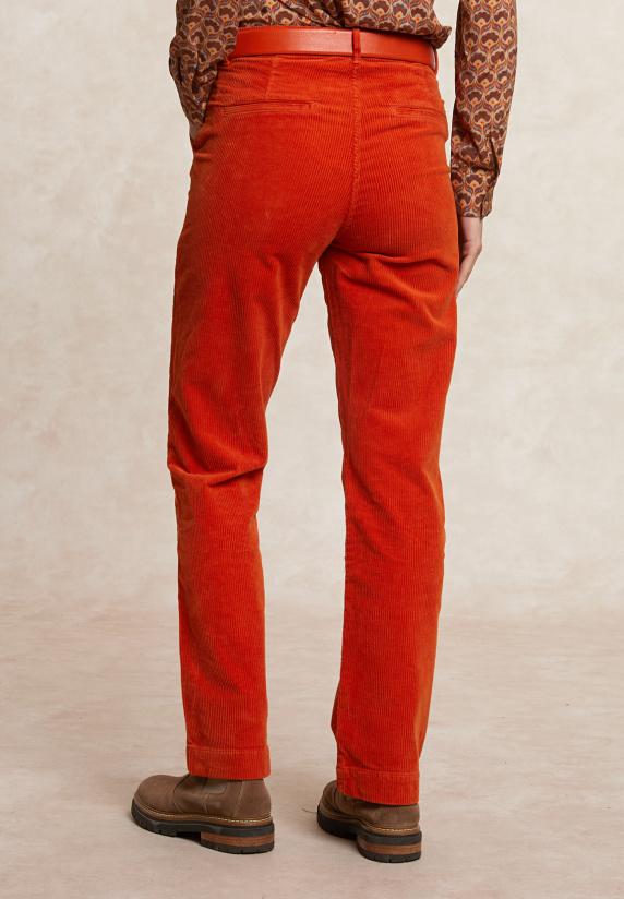 River Woods Ribfluwelen Broek Hoge Taille Oranje