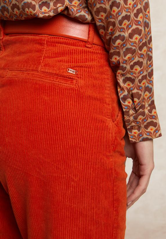 River Woods Ribfluwelen Broek Hoge Taille Oranje