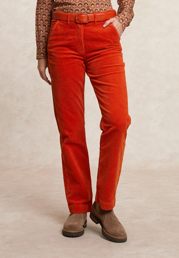 River Woods Ribfluwelen Broek Hoge Taille Oranje