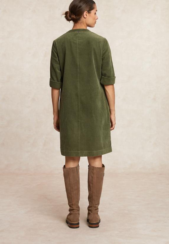 River Woods Ribfluwelen Jurk 3/4 Mouwen Kaki