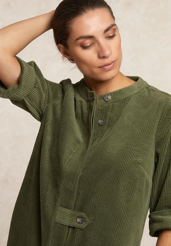 River Woods Ribfluwelen Jurk 3/4 Mouwen Kaki