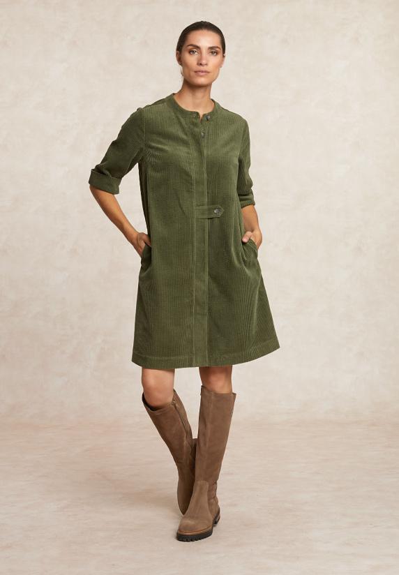 River Woods Ribfluwelen Jurk 3/4 Mouwen Kaki