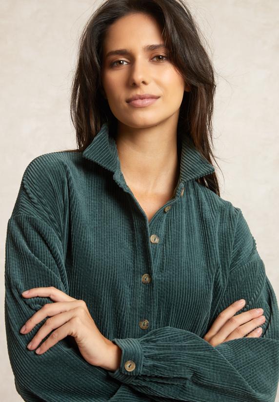 River Woods Ribfluwelen Jurk Met Knopen Groen