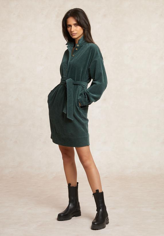 River Woods Ribfluwelen Jurk Met Knopen Groen