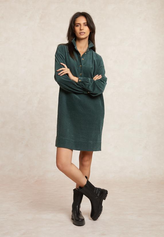 river woods Ribfluwelen jurk met knopen groen