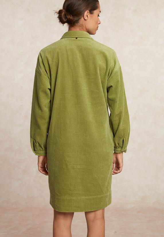 River Woods Ribfluwelen Jurk Met Knopen Olijfgroen