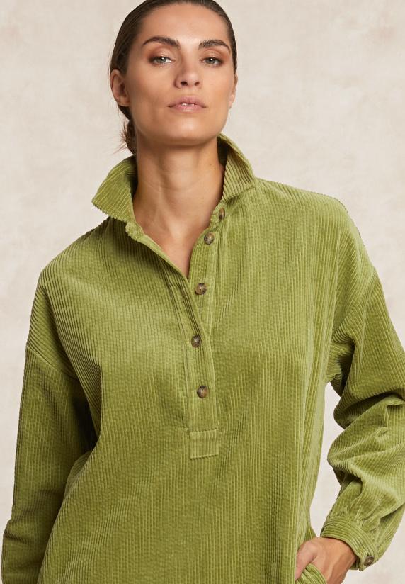 River Woods Ribfluwelen Jurk Met Knopen Olijfgroen