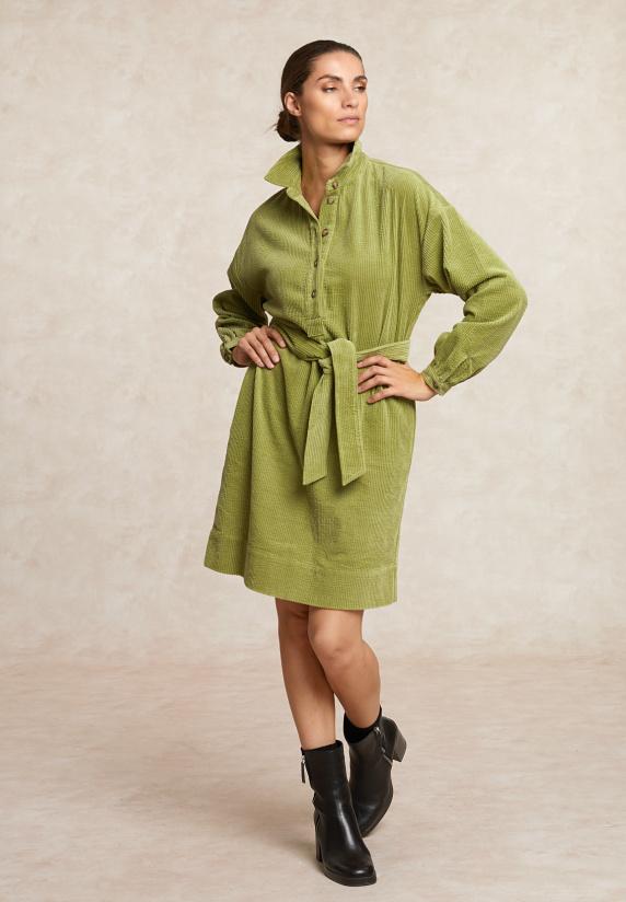 River Woods Ribfluwelen Jurk Met Knopen Olijfgroen