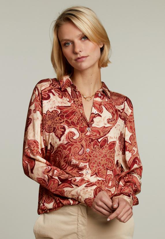 river woods Rood/beige fantasie blouse