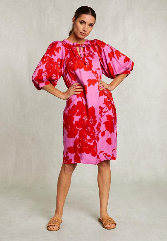 River Woods Rood/roze V-hals Jurk 3/4 Mouwen