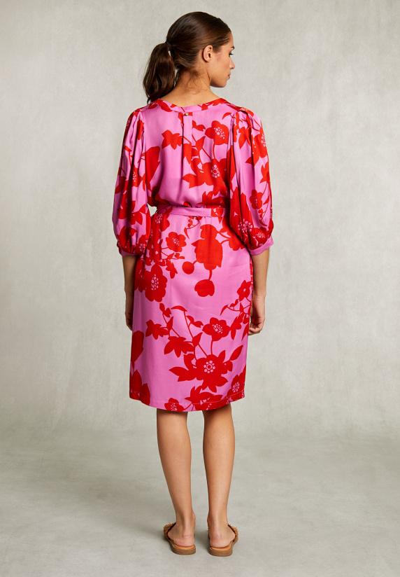 River Woods Rood/roze V-hals Jurk 3/4 Mouwen