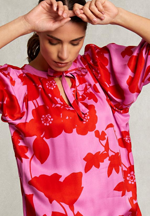 River Woods Rood/roze V-hals Jurk 3/4 Mouwen