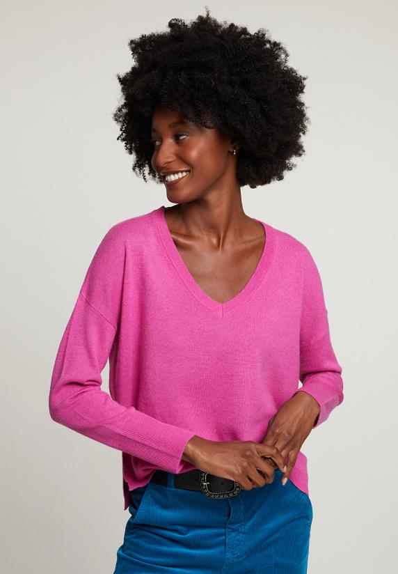 river woods Roze basic V-hals trui lange mouwen