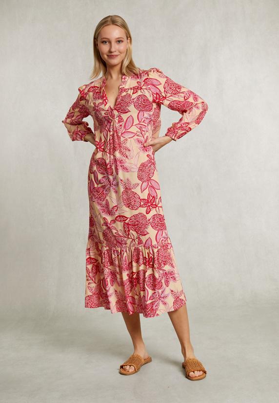 river woods Roze/beige bloemenjurk met ruches